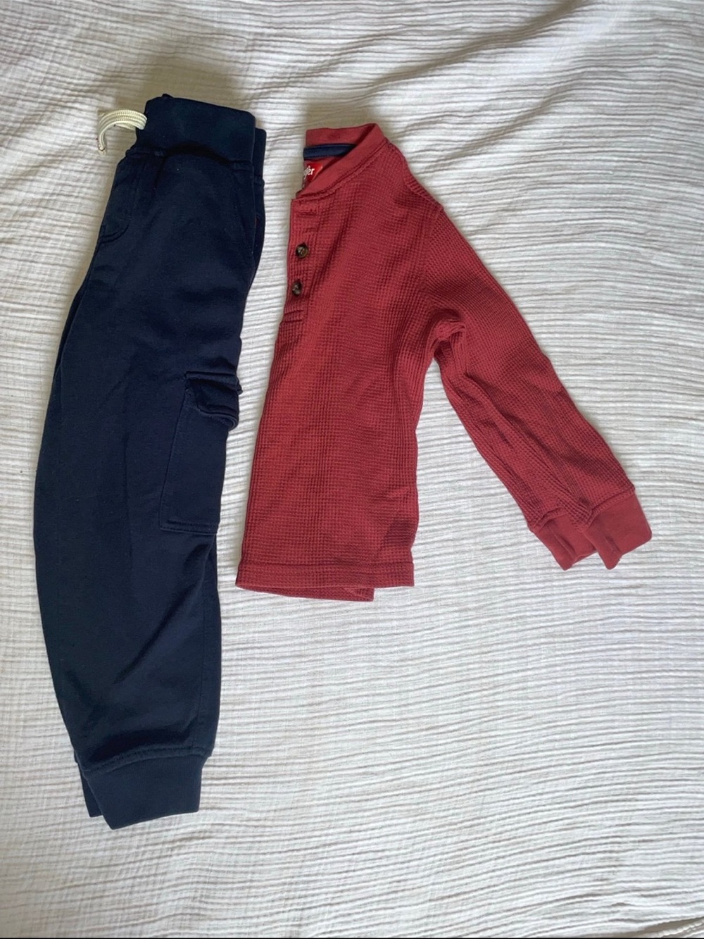Wrangler Kids Navy Joggers with Red Thermal Henley Top